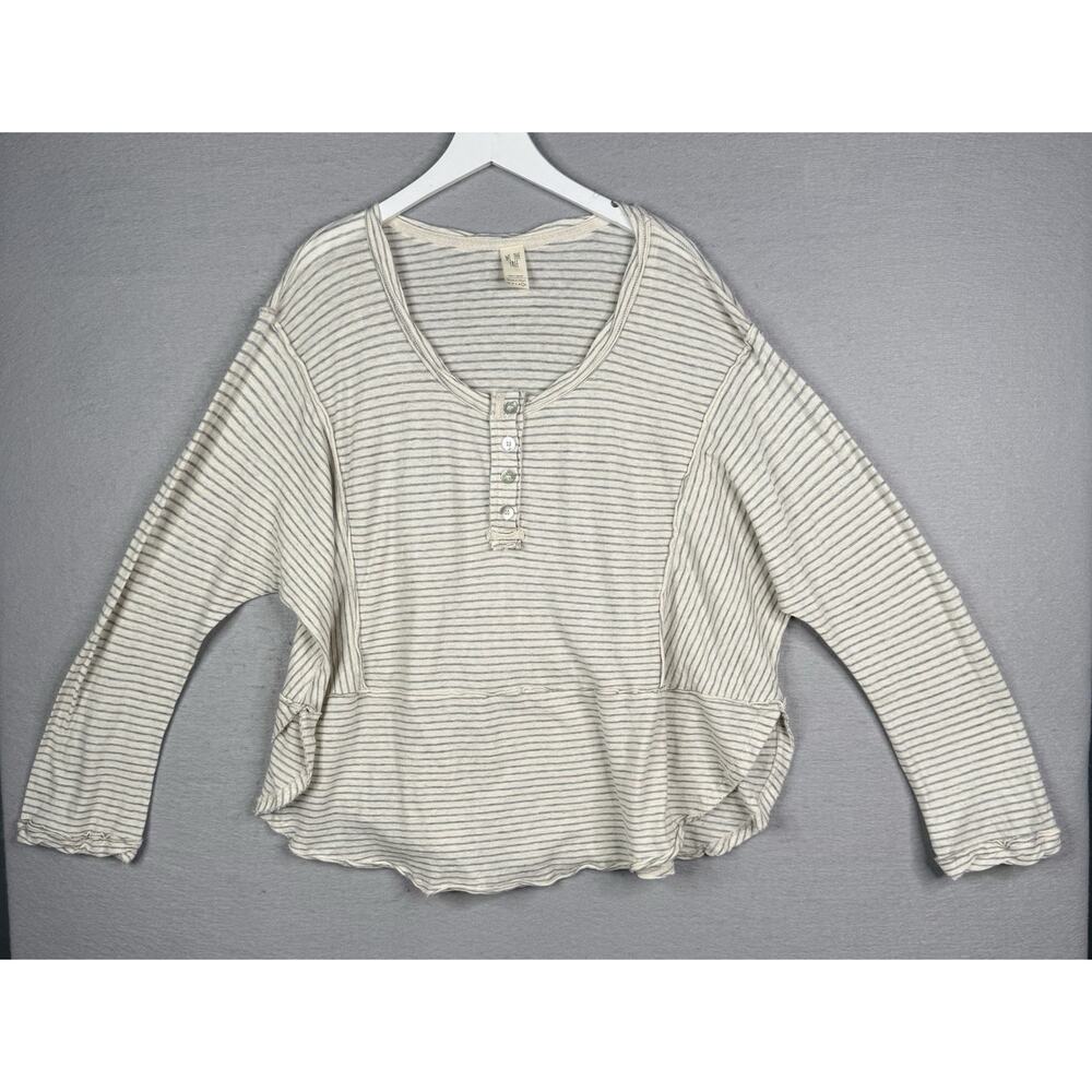 We The Free Shirt Henley‎ Oversized Pullover Top Womens L Gray Stripe Minimalist